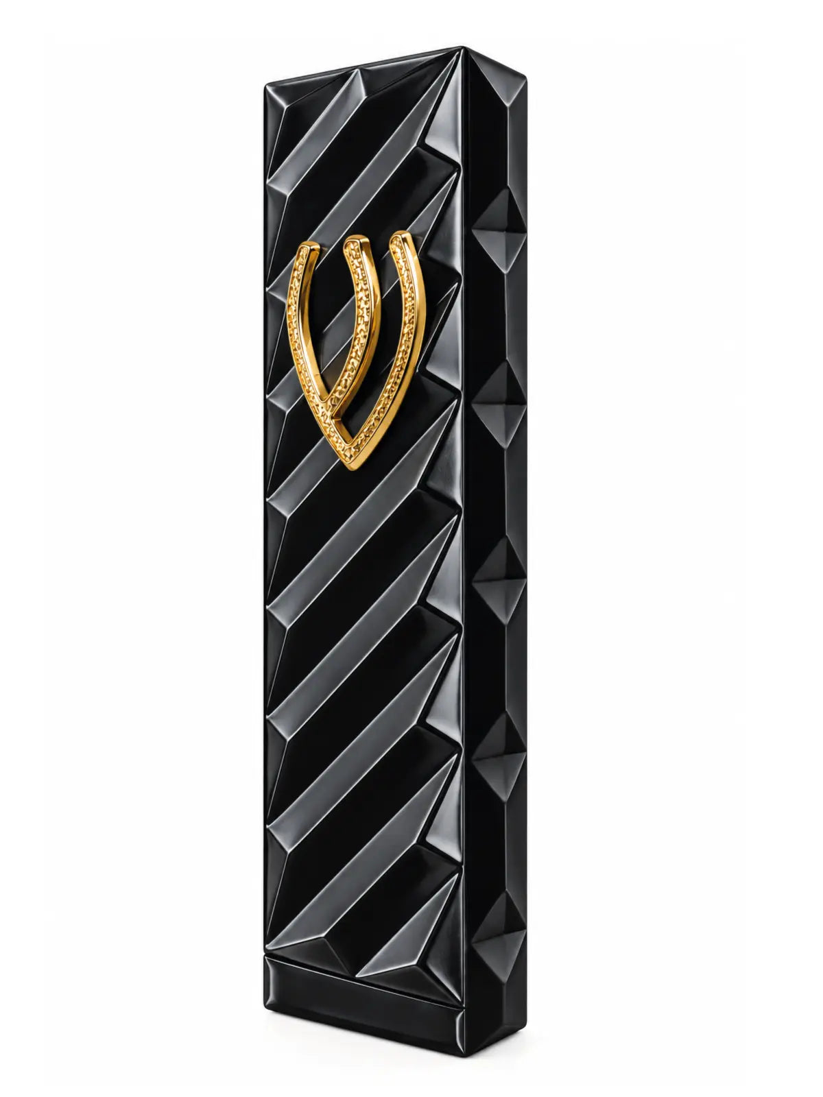 Western Wall Design Mezuzah Case 009 - Black Mezuzah case with stones and a gold-colored Shin